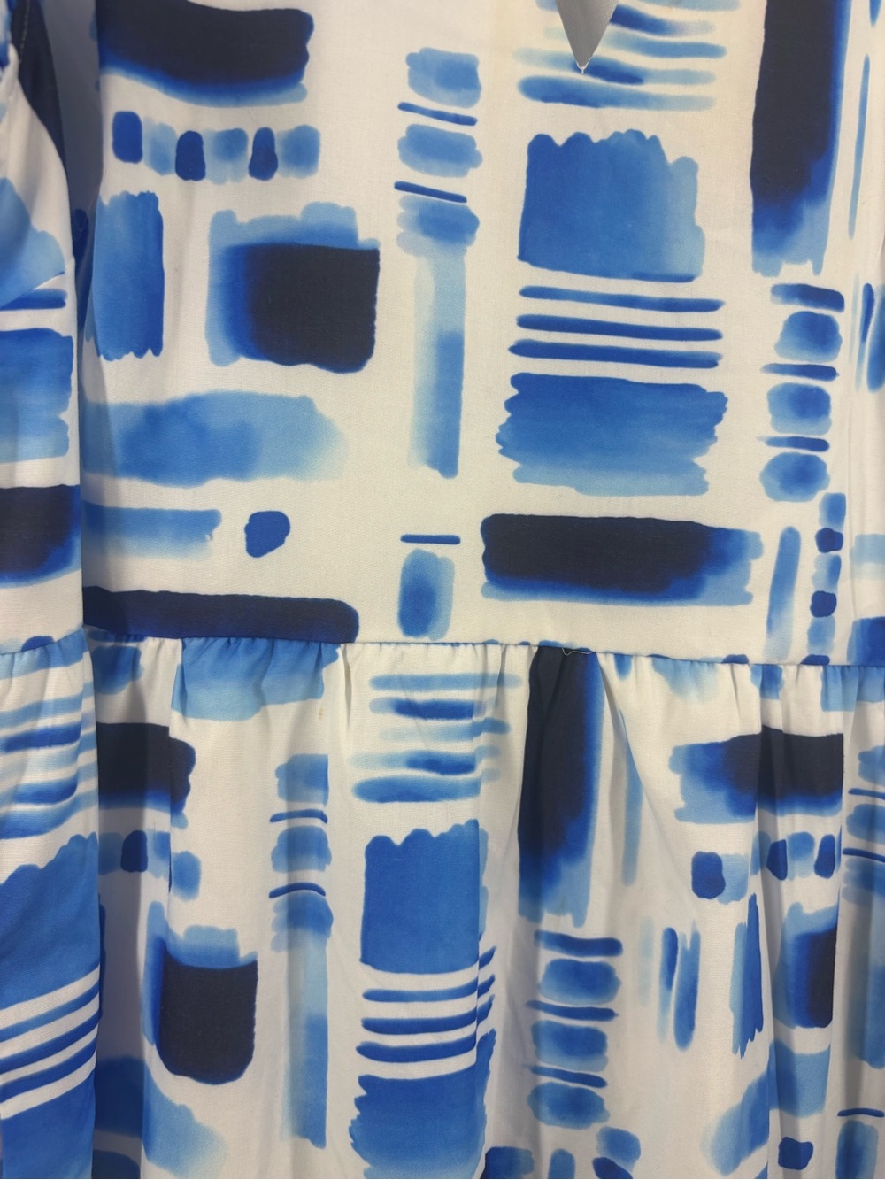 THML V-Neck Abstract Watercolor Tiered Nap Dress Blue White L - Picture 4 of 6